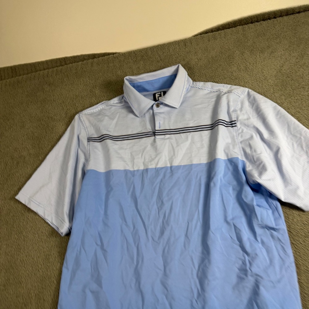 FootJoy Mens Blue White Striped Colorblock Performance Golf Polo Shirt Size M